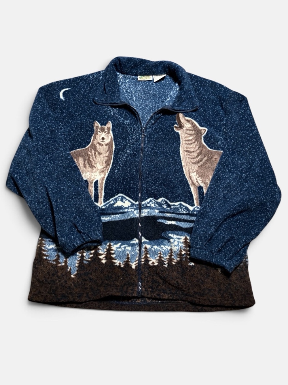 VINTAGE Collections Etc Wolf Moon Scenic Fleece Jacket Size L